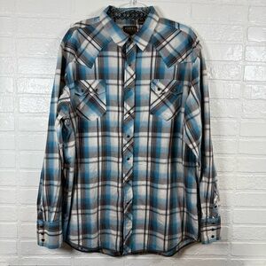 Roper Shirt Mens 2XL Blue Multi Plaid 100% Cotton Pearl Snap Long Sleeve Western